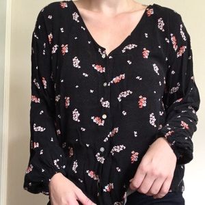 Black, Floral Blouse